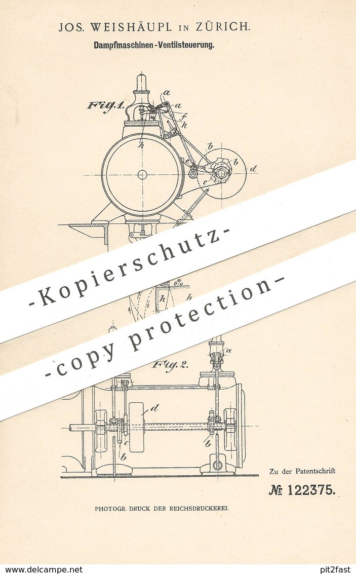 Original Patent - Jos. Weishäuptl , Zürich , 1900 , Dampfmaschinen - Ventilsteuerung | Dampfmaschine | Steuerung - Historische Dokumente