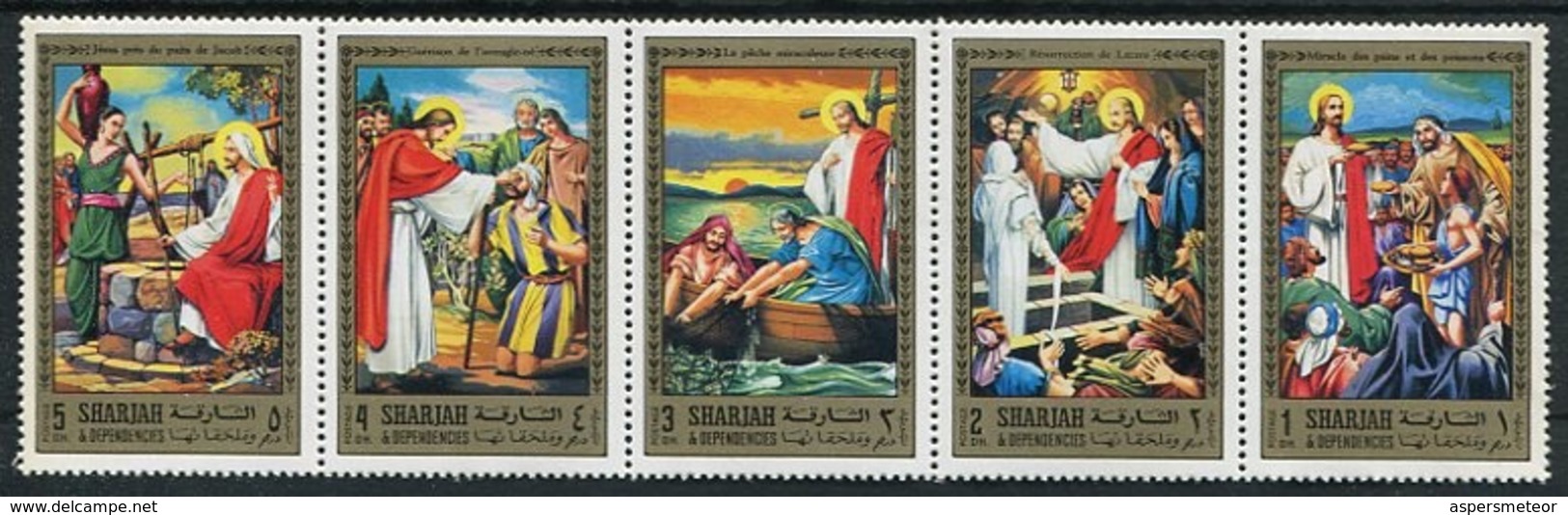 MIRACLES OF JESUS / MILAGROS DE JESUS - SHARJAH MICHEL 759 / 763 MNH GOLD SERIE - LILHU - Cristianismo