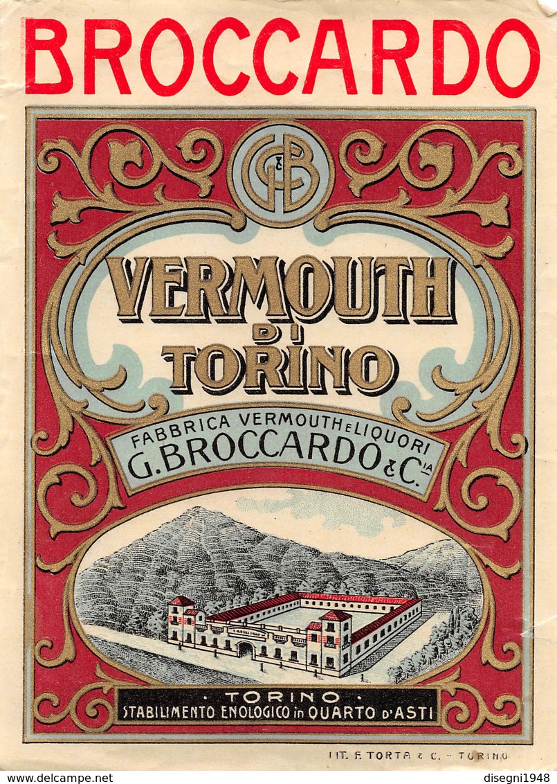 07736 "VERMOUTH DI TORINO - FABBRICA VERMOUTH E LIQUORI G. BROCCARDO & C.IA - QUARTO D'ASTI" ETICH. ORIG. - Altri & Non Classificati