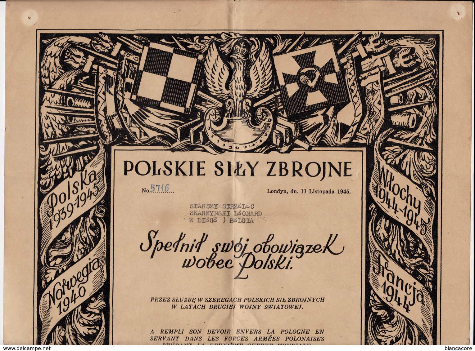 Guerre 40/45 Armée  Polskie Polski Pologne Poland Polonia - Unclassified