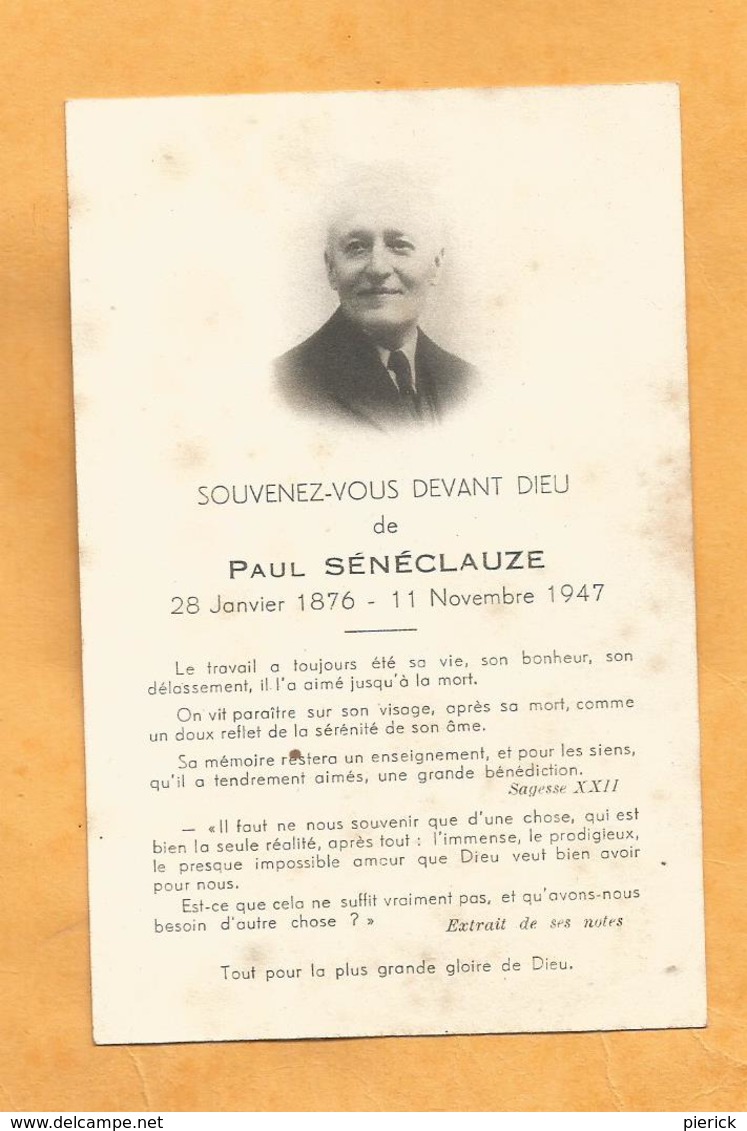 IMAGE GENEALOGIE FAIRE PART AVIS DECES CARTE MORTUAIRE   SENECLAUZE PAUL 1876 1947 - Décès