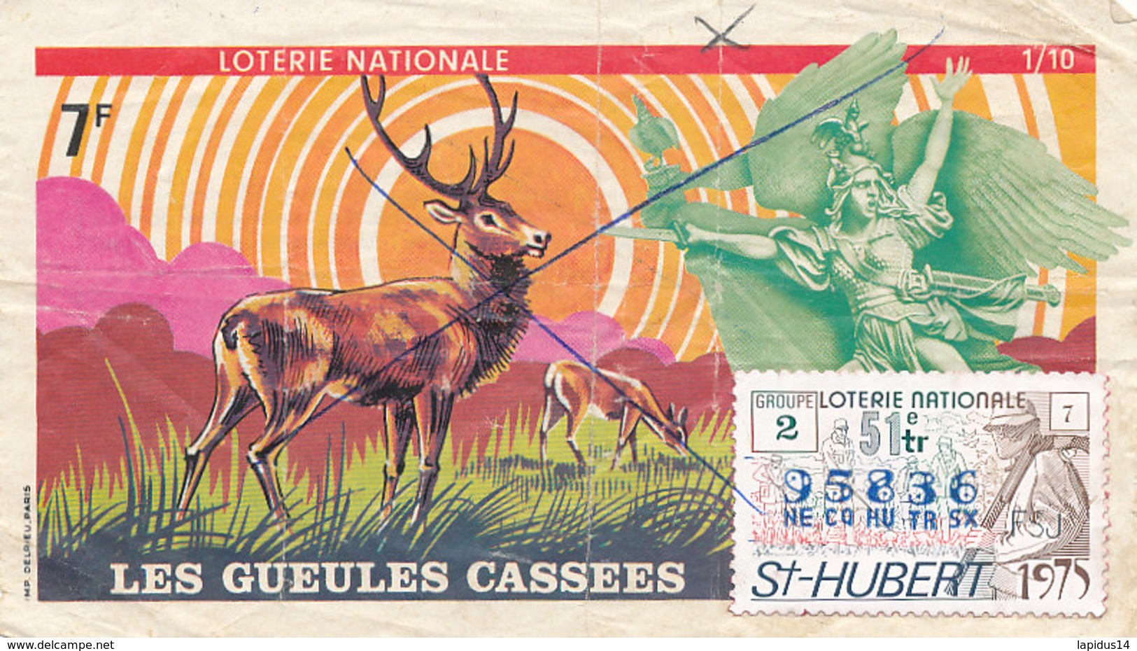 BL 02 / BILLET  LOTERIE NATIONALE   LES GUEULES CASSEES  ST HUBERT  1975 - Biglietti Della Lotteria