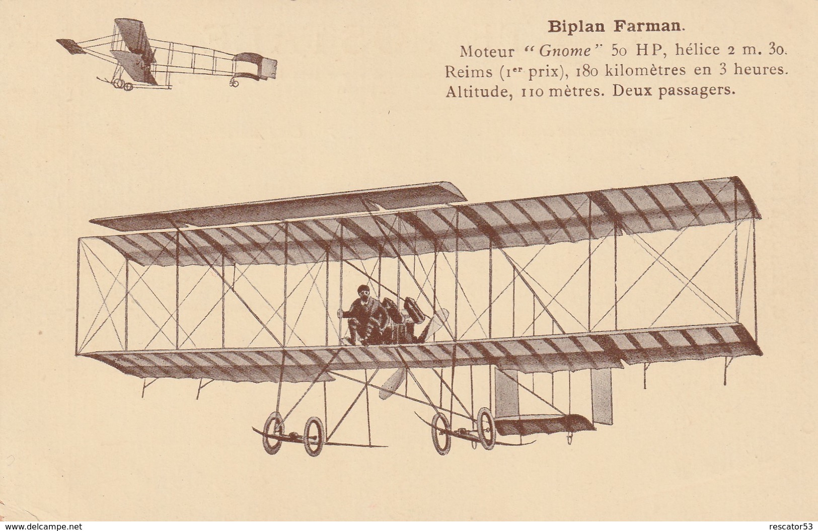 Rare Cpa De L'avion Biplan Farman - 1914-18