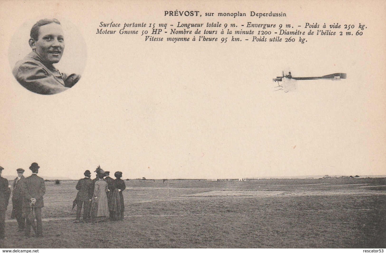 Rare Cpa L'aviateur Prévost Sur Monoplan Deperdussin - 1914-18