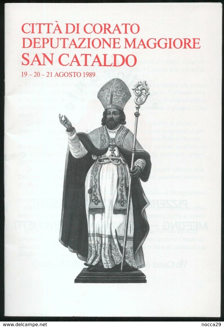 PROGRAMMA  FESTEGGIAMENTI PER SAN CATALDO PROTETTORE DI CORATO - ANNO 1989 - Programmi