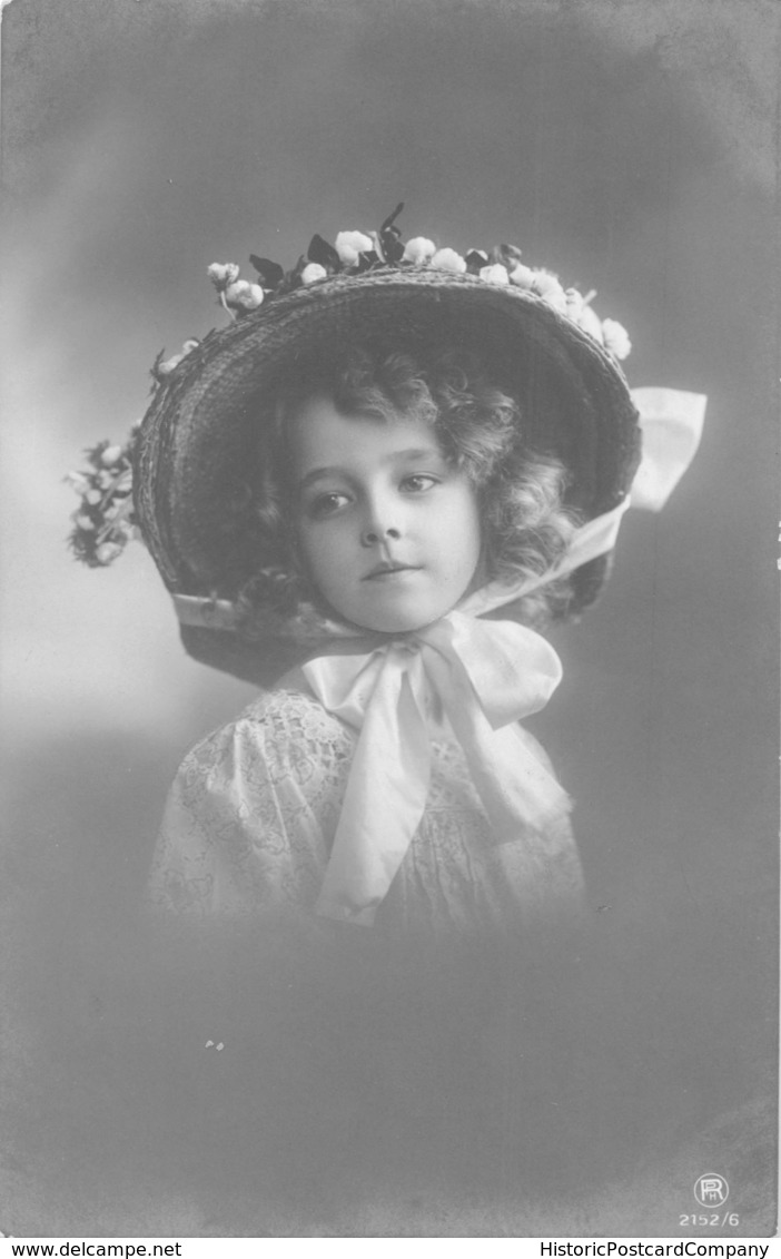 YOUNG GIRL-ORNATE DRESS-LARGE FLOWERED HAT WITH BOW-1909 PHOTO POSTCARD 39654 - Autres & Non Classés