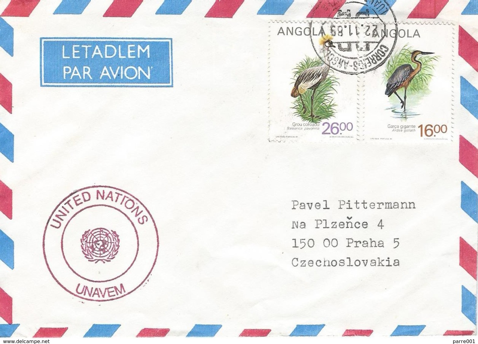 UNAVEM I 1989 Angola Czechoslovakia Military Peacekeeping Black Crowned Crane Cover - Angola