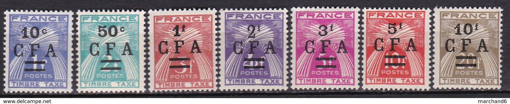 Réunion Surchargés Cfa Timbres Taxe N°36 à 42 Neuf* Charnière - Postage Due