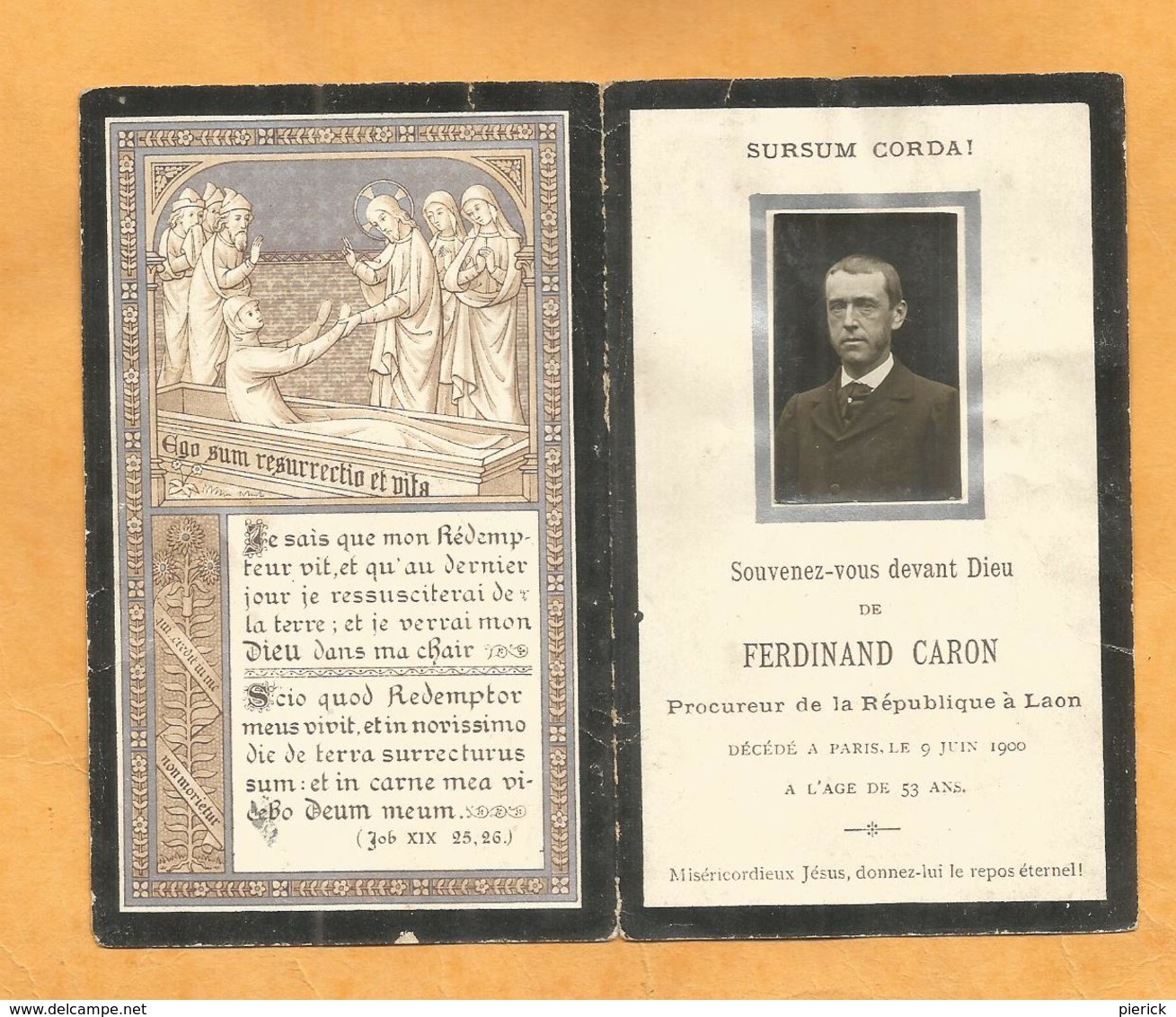 GENEALOGIE FAIRE PART DECES    FERDINAND CARON PROCUREUR REPUBLIQUE LAON EPOUX SAINTE CLAIRE DEVILLE 1847 1900 - Obituary Notices