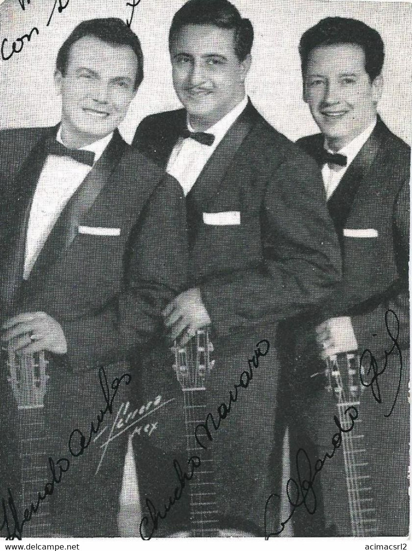 X695 - MELODIC SINGERS - TRIO LOS PANCHOS - Publicity Photo Cutted 1958 With Autograph Dedicacee Cutted To - Foto Dedicate