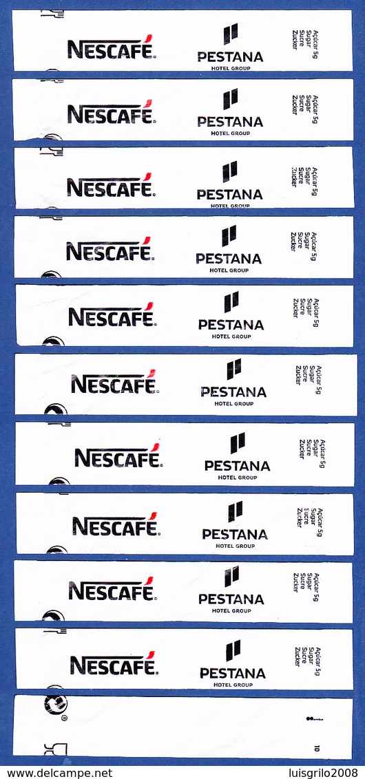 Nescafé 2018, Portugal - Hotel Pestana / Série Complète 10 Sachet Vides - Numéroté 1/10 - Sucres