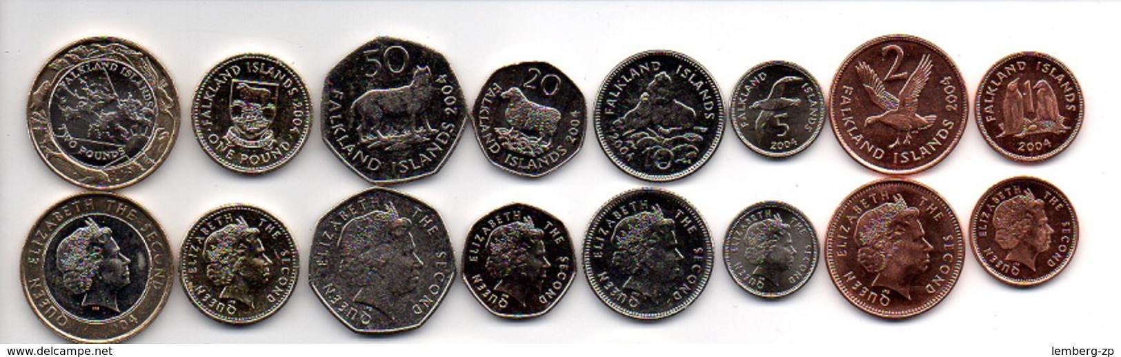 Falkland Islands - Set 8 Coins 1 2 5 10 20 50 1 2 Pounds 2004 AUNC Lemberg-Zp - Falkland