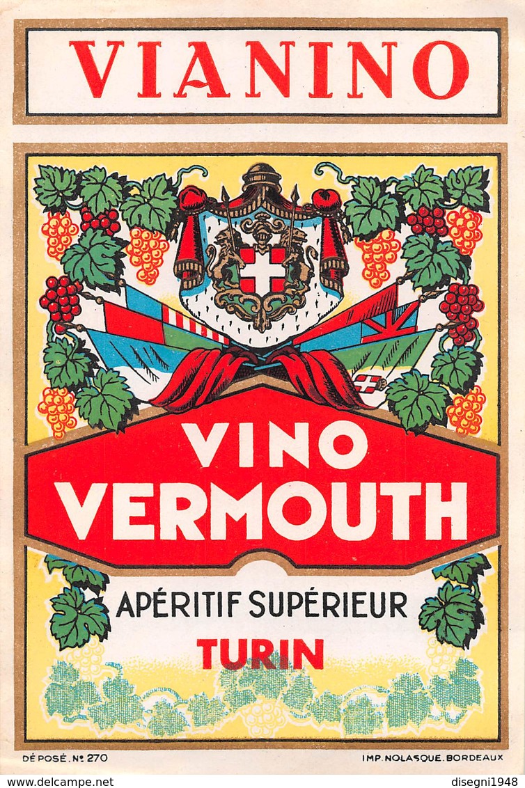 07745 "VINO VERMOUTH - APERITIF SUPERIEUR TURIN - VIANINO" ETICH. ORIG - Altri & Non Classificati