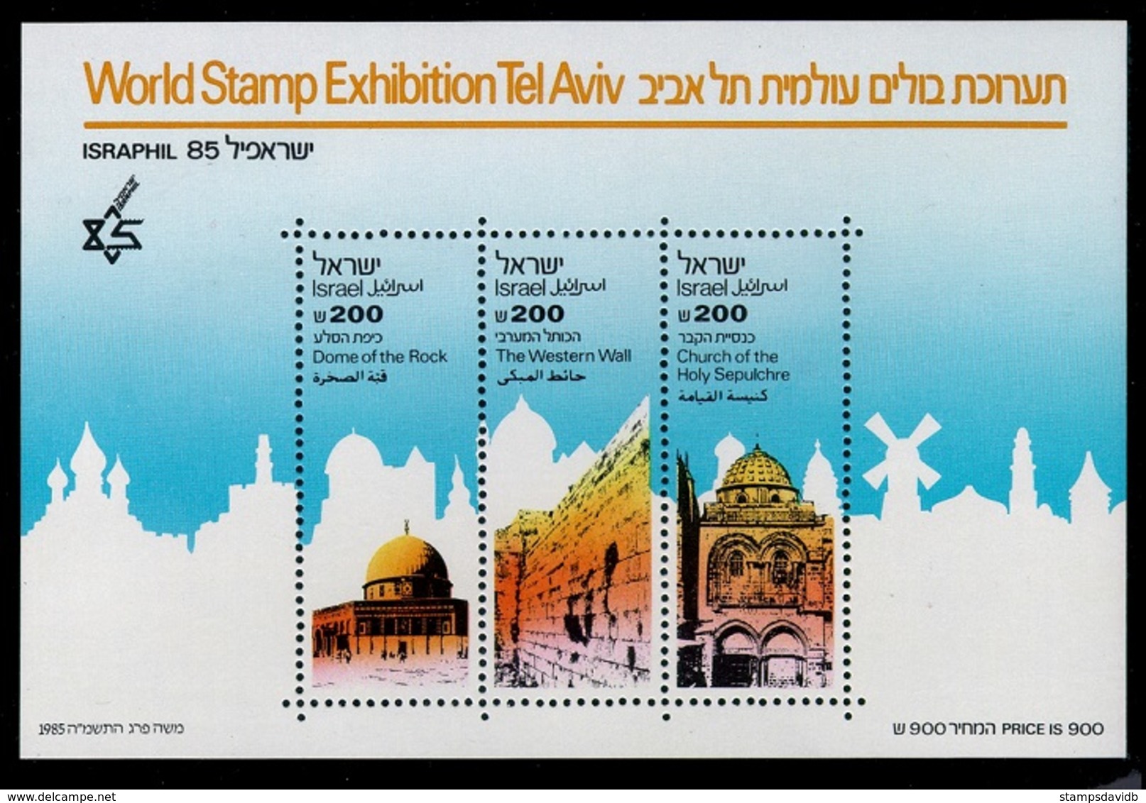 1985	Israel	997-99/B28	World Stamp Exhibition Tel Aviv Israphil 85		6,00 € - Gebruikt (met Tabs)