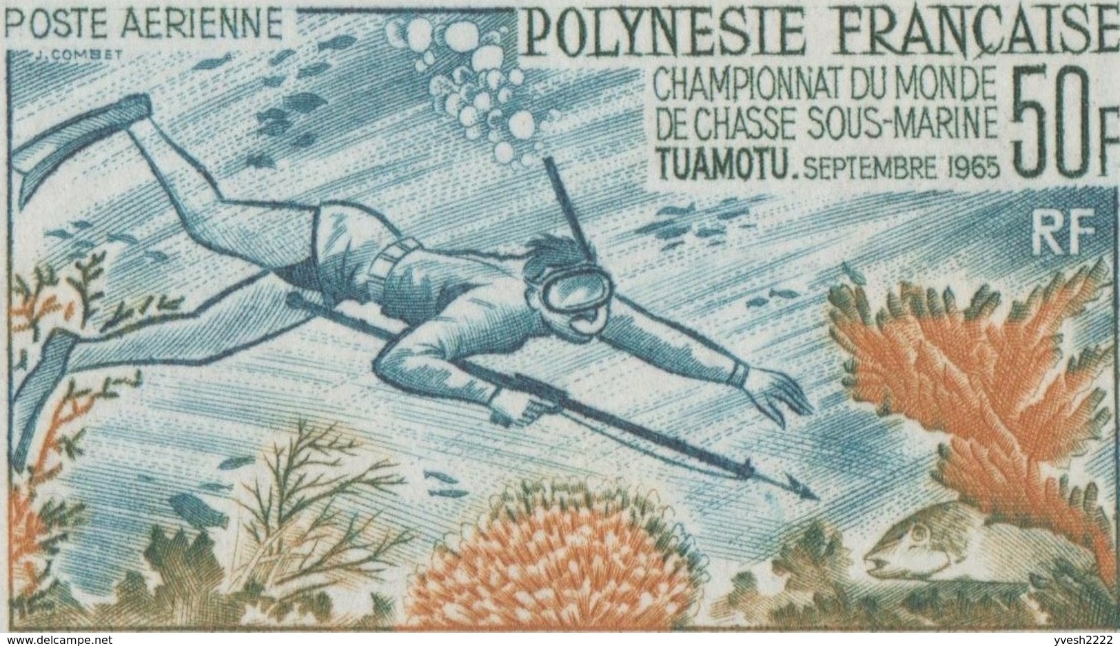 Polynésie Française 1965 Y&T PA 14. Épreuve D'artiste, Essais De Couleurs. Pêche Sous-marine, Plongeur, Harpon, Corail - Tauchen