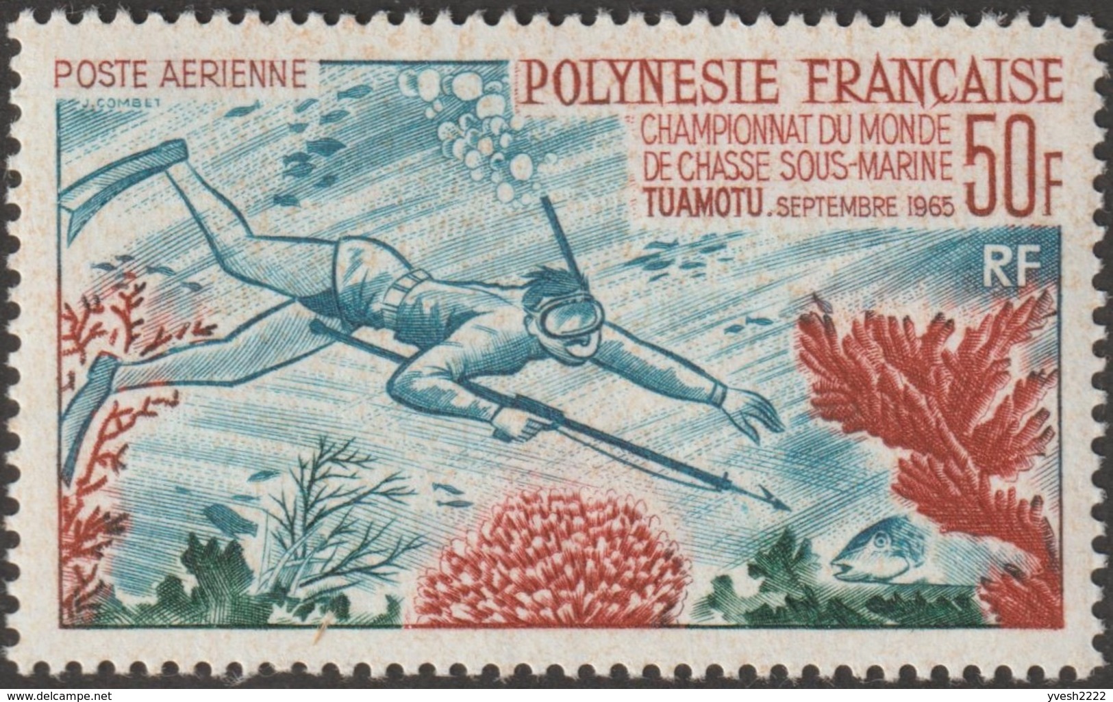 Polynésie Française 1965 Y&T PA 14. Épreuve D'artiste, Essais De Couleurs. Pêche Sous-marine, Plongeur, Harpon, Corail - Tauchen