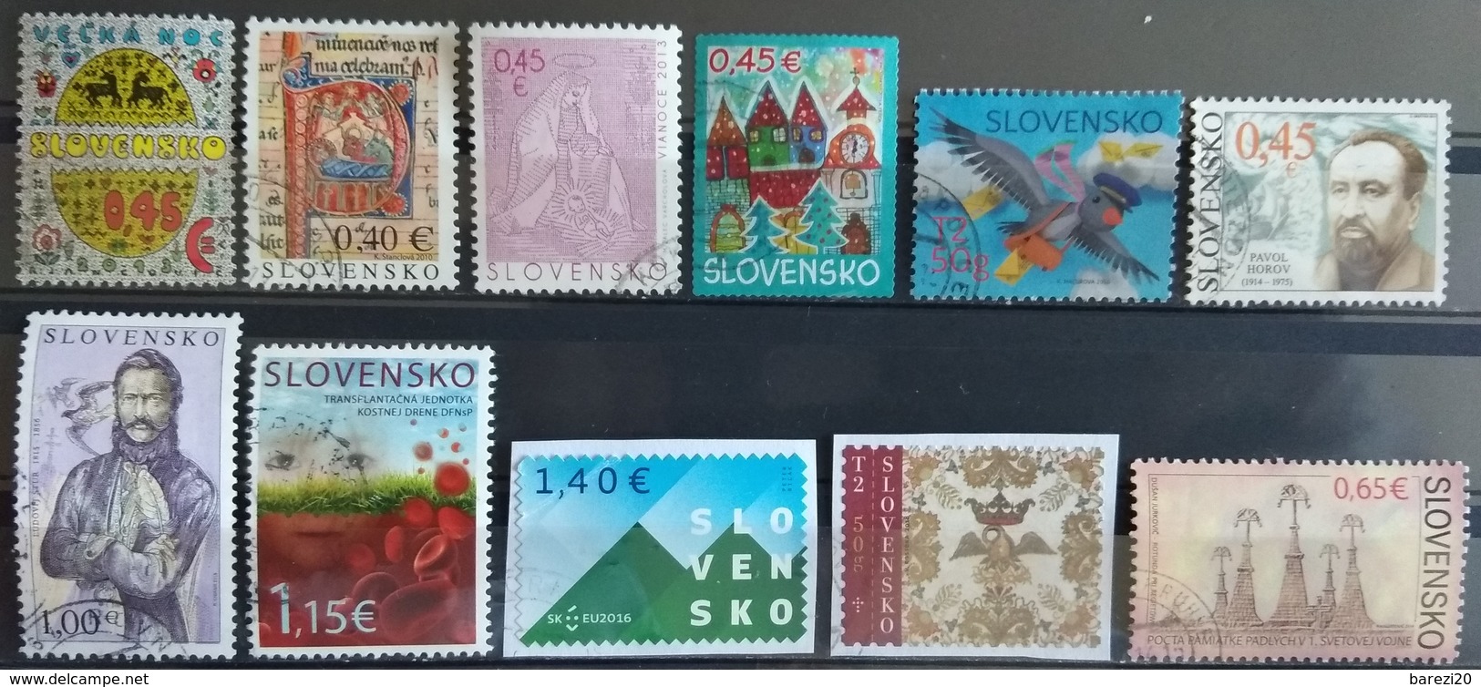 120 used postage stamps, Slovakia (2009-2019)