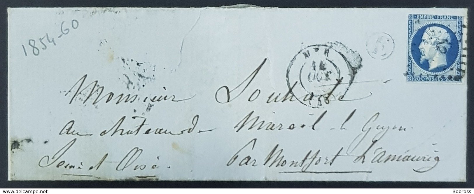 France, 1855 Lettre De Paris Pour Montfort L'Amaury, Bleu Foncé, Type L, Republique Française - 1849-1876: Période Classique