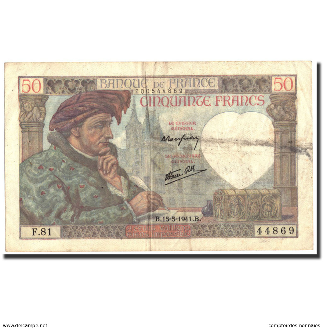 Billet, France, 50 Francs, 50 F 1940-1942 ''Jacques Coeur'', 1941, 1941-05-15 - 50 F 1940-1942 ''Jacques Coeur''