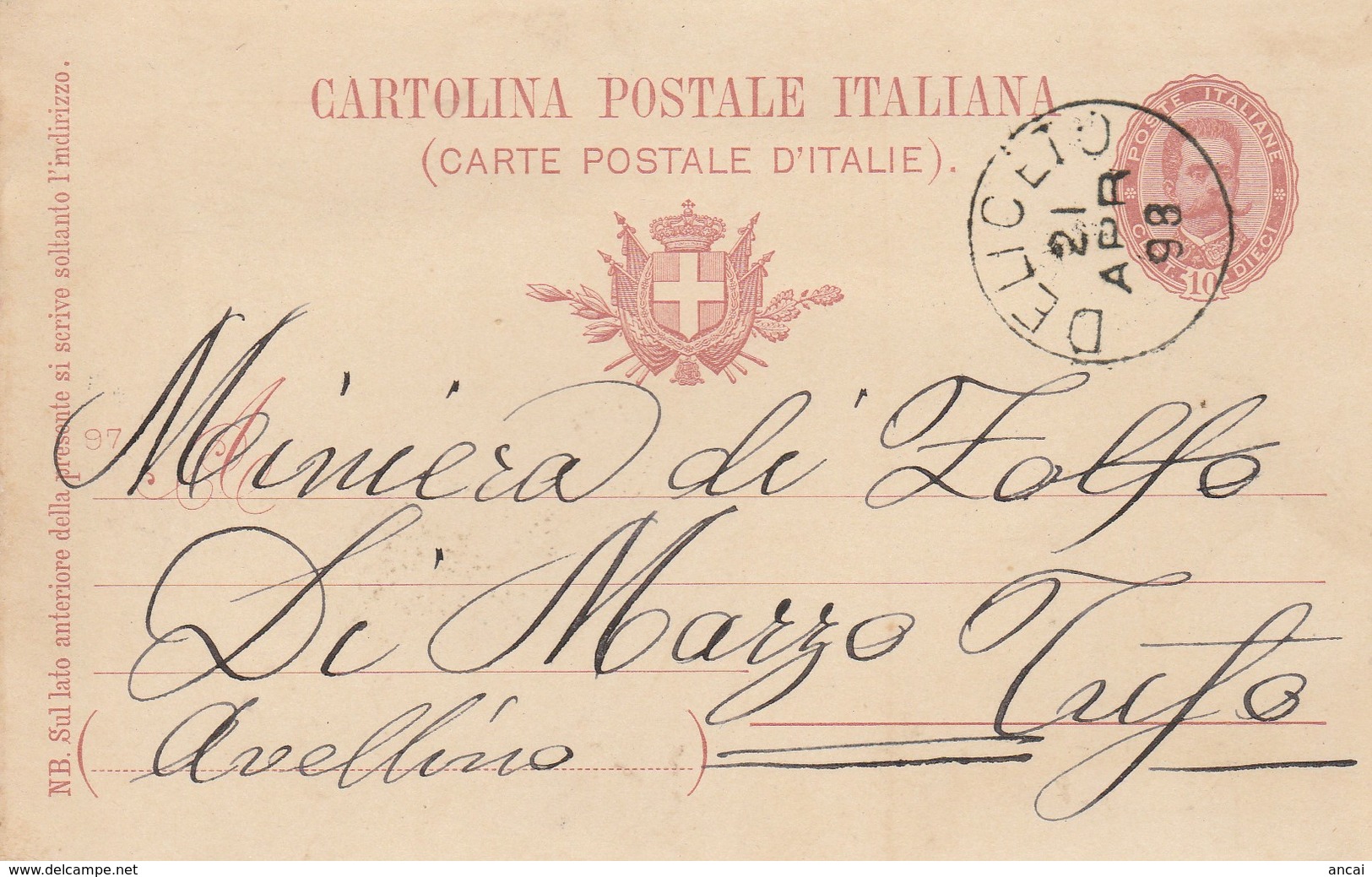 Deliceto. 1898. Annullo Grande Cerchio DELICETO, Su Cartolina Postale Con Testo - Storia Postale