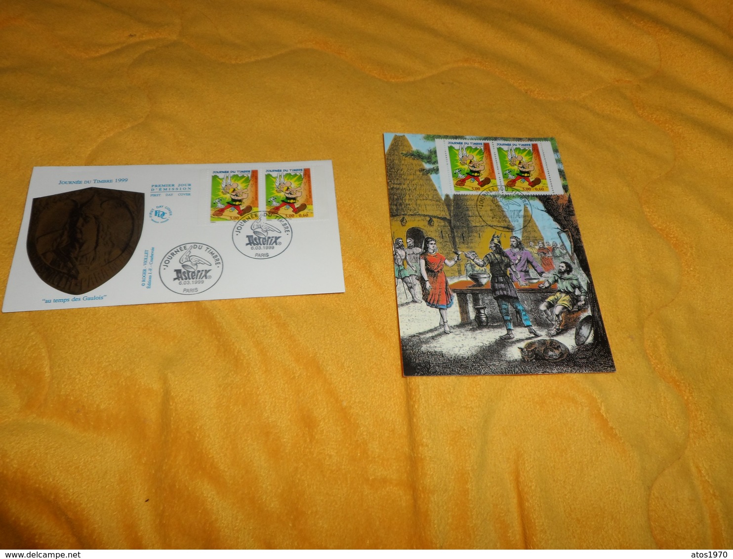 ENVELOPPE FDC + CARTE POSTALE 1ER JOUR DE 1999. JOURNEE DU TIMBRE AU TEMPS DES GAULOIS ASTERIX...CACHETS PARIS + TIMBRE - 1990-1999