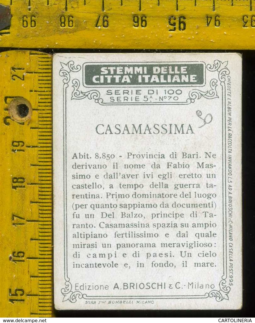 Figurina Brioschi Araldica Stemmi Città Italiane Serie 5 N° 70 A  Casamassima - Altri & Non Classificati