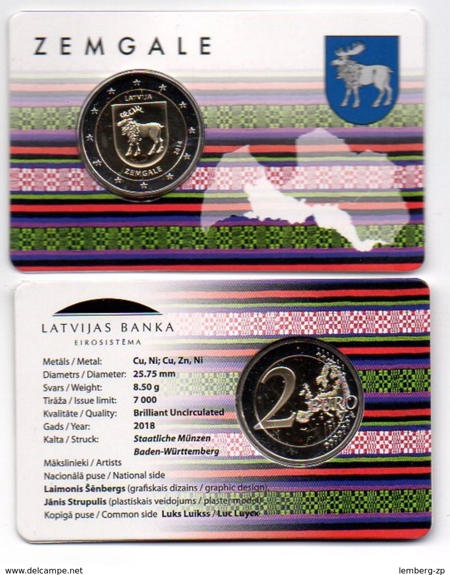 Latvia - 2 Euro 2018 UNC Zemgale In Blister Lemberg-Zp - Lettonia