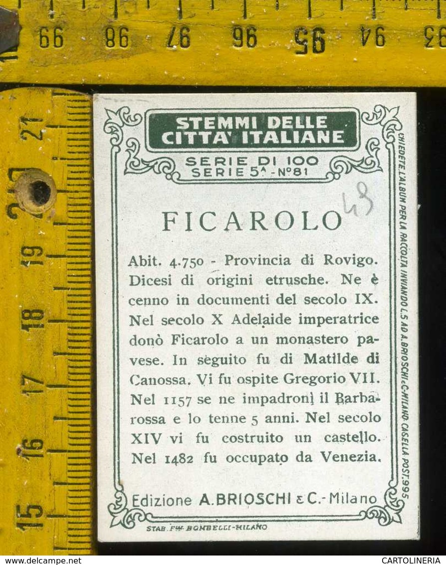 Figurina Brioschi Araldica Stemmi Città Italiane Serie 5 N° 81 B  Ficarolo - Altri & Non Classificati