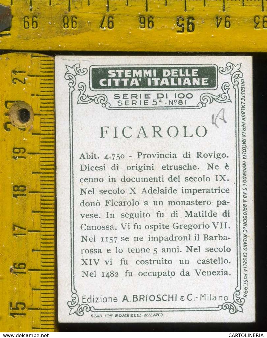 Figurina Brioschi Araldica Stemmi Città Italiane Serie 5 N° 81 C  Ficarolo - Altri & Non Classificati