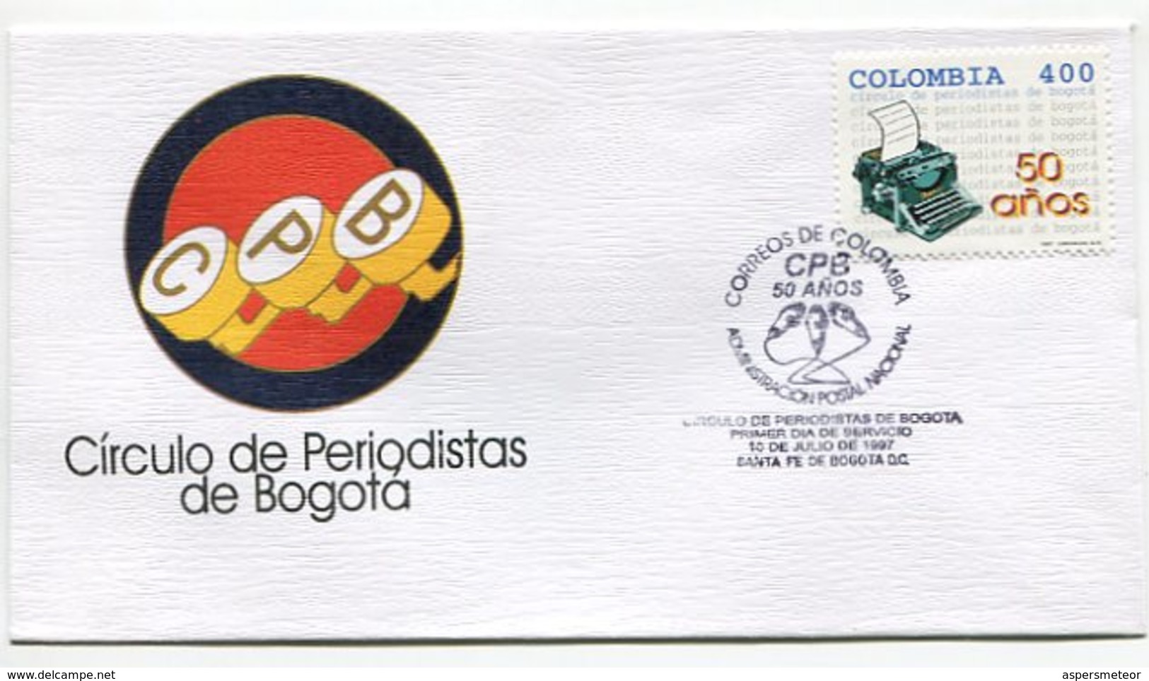 CIRCULO DE PERIODISTAS DE BOGOTA, 50 AÑOS - SOBRE / ENVELOPE COLOMBIA 1997 FDC- LILHU - Andere & Zonder Classificatie