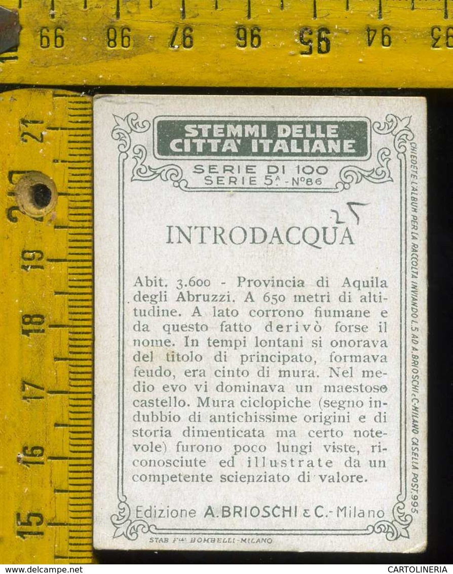 Figurina Brioschi Araldica Stemmi Città Italiane Serie 5 N° 86 A  Introdacqua - Altri & Non Classificati