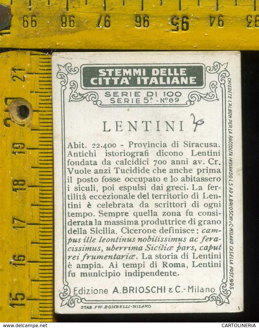 Figurina Brioschi Araldica Stemmi Città Italiane Serie 5 N° 89 Lentini - Altri & Non Classificati