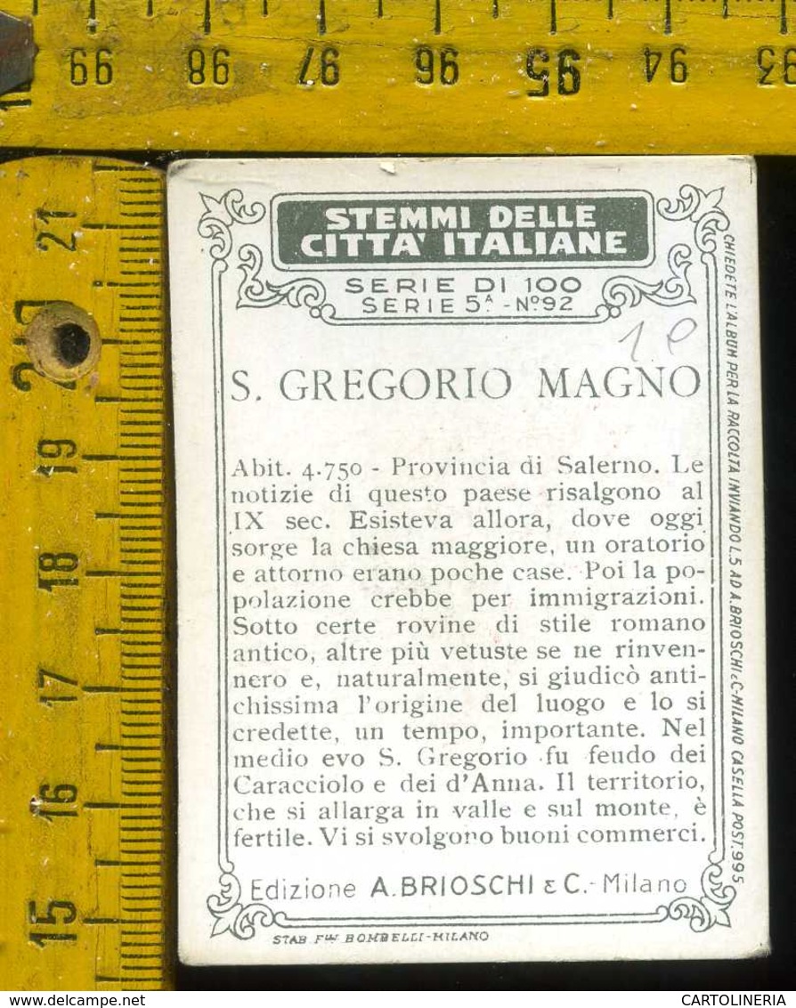 Figurina Brioschi Araldica Stemmi Città Italiane Serie 5 N° 92 B  S. Gregorio Magno - Altri & Non Classificati