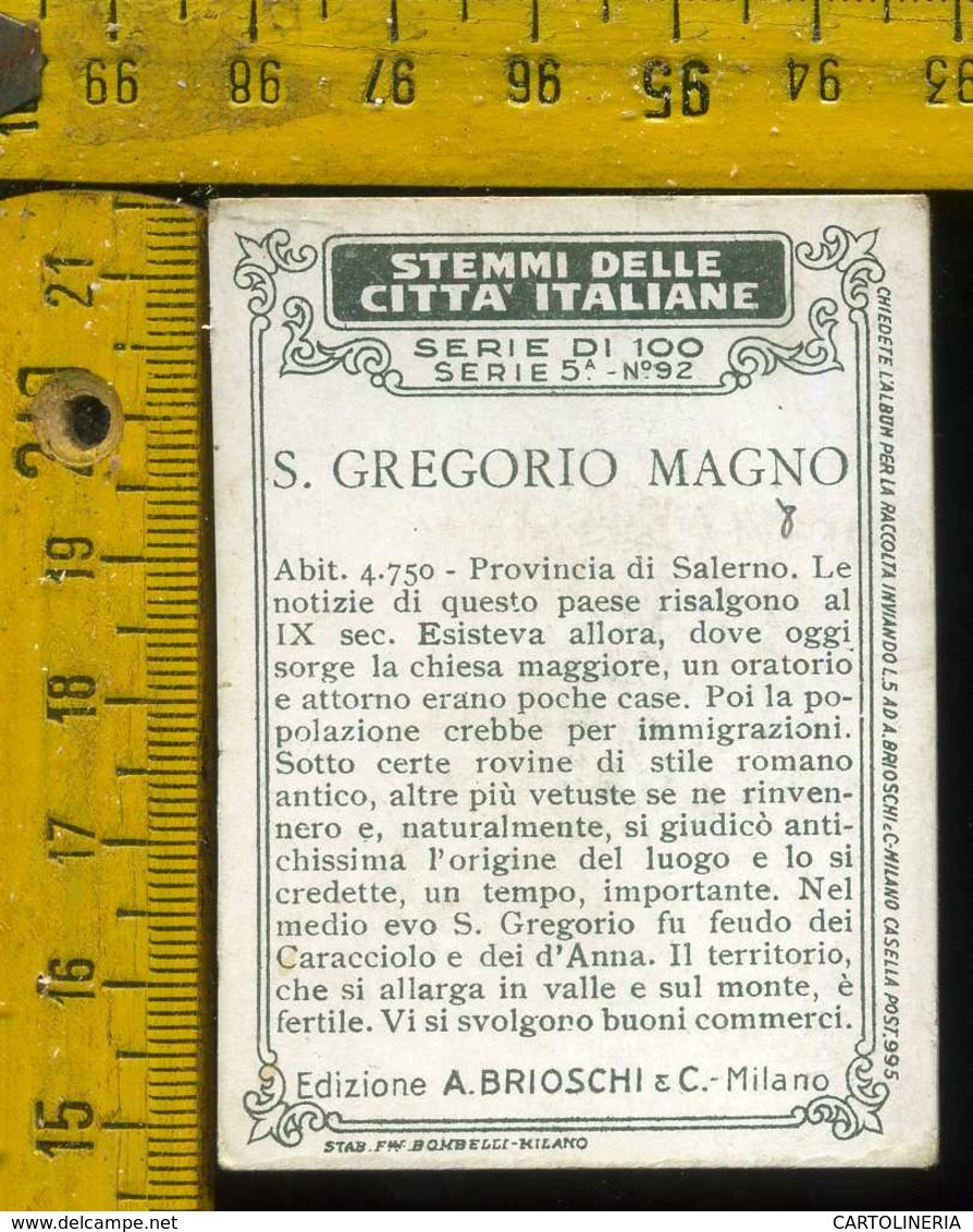 Figurina Brioschi Araldica Stemmi Città Italiane Serie 5 N° 92 C  S. Gregorio Magno - Altri & Non Classificati