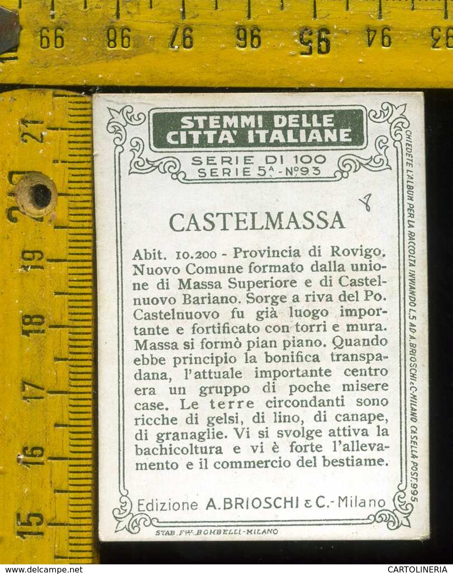 Figurina Brioschi Araldica Stemmi Città Italiane Serie 5 N° 93 Castelmassa - Altri & Non Classificati