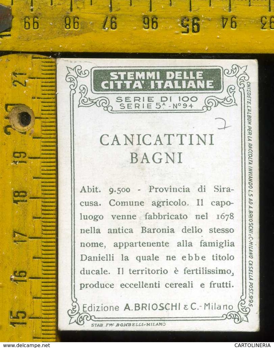 Figurina Brioschi Araldica Stemmi Città Italiane Serie 5 N° 94 Canicattini Bagni - Altri & Non Classificati