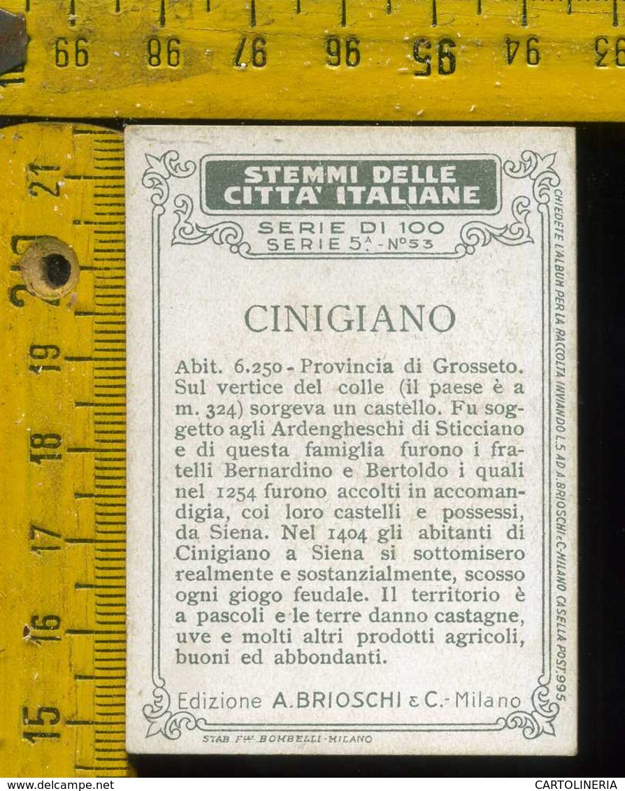 Figurina Brioschi Araldica Stemmi Città Italiane Serie 5 N° 53 Cinigiano - Altri & Non Classificati