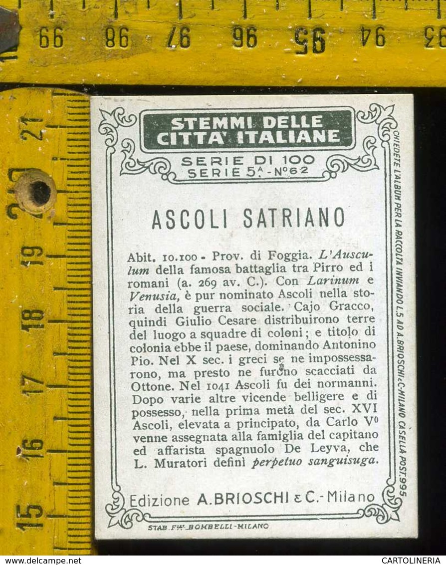 Figurina Brioschi Araldica Stemmi Città Italiane Serie 5 N° 62 Ascoli Satriano - Altri & Non Classificati