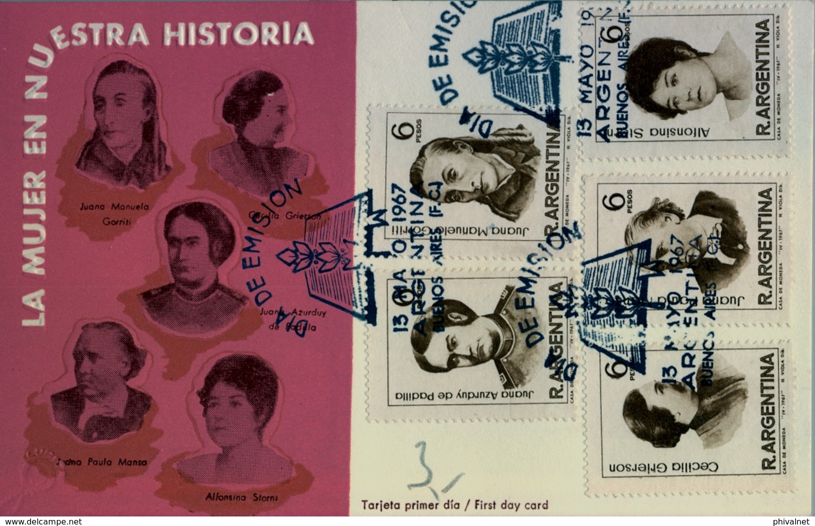 1967 , ARGENTINA , TARJETA DE PRIMER DIA , LA MUJER EN NUESTRA HISTORIA. - Briefe U. Dokumente