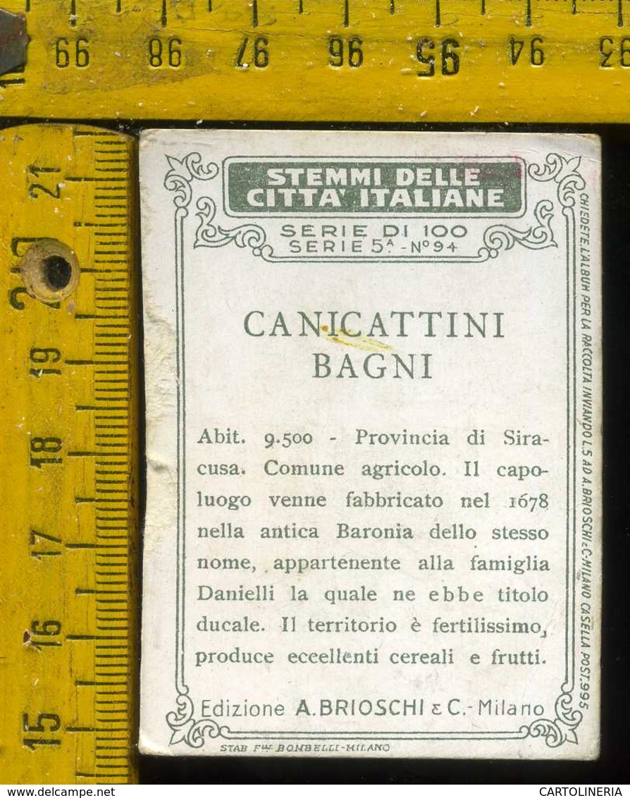 Figurina Brioschi Araldica Stemmi Città Italiane Serie 5 N° 94 Canicattini Bagni - Altri & Non Classificati