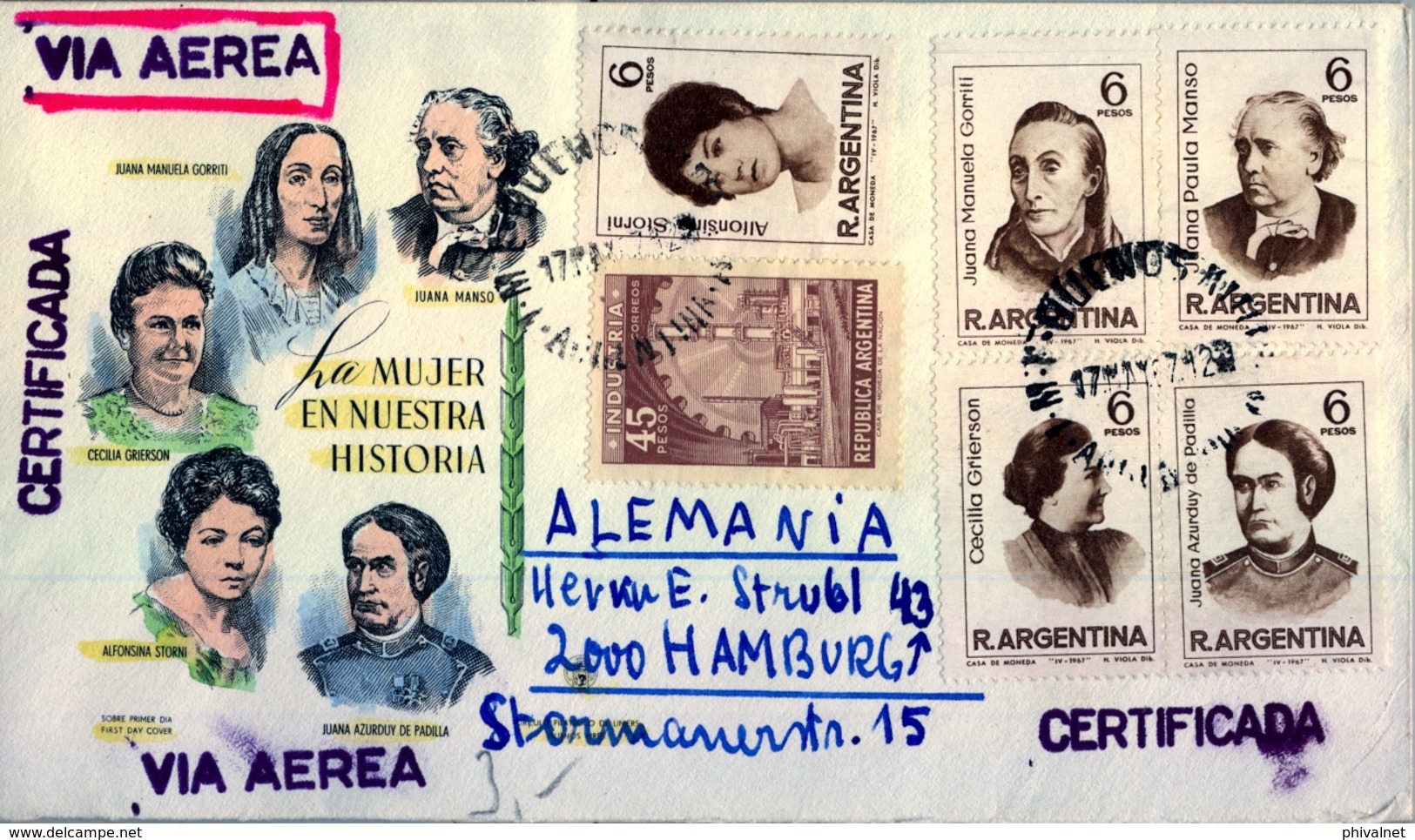 1967 , ARGENTINA , SOBRE CIRCULADO A HAMBURGO, LA MUJER EN NUESTRA HISTORIA. - Lettres & Documents