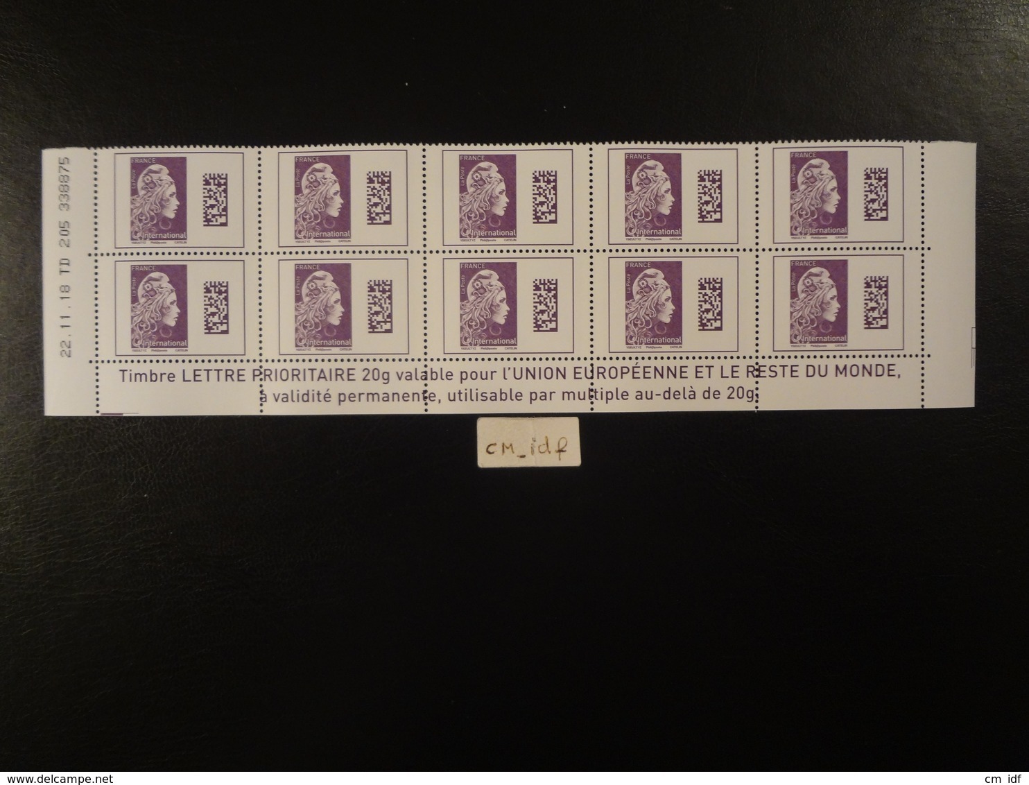 FRANCE 2019 MARIANNE L'ENGAGÉE INTERNATIONAL LILAS  NEUF BAS DE FEUILLE DATÉ DE 10 TIMBRES - 2010-2019