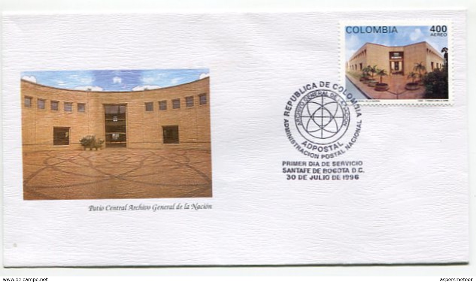 PATIO CENTRAL ARCHIVO GENERAL DE LA NACION - SOBRE / ENVELOPE COLOMBIA 1996 FDC- LILHU - Otros & Sin Clasificación