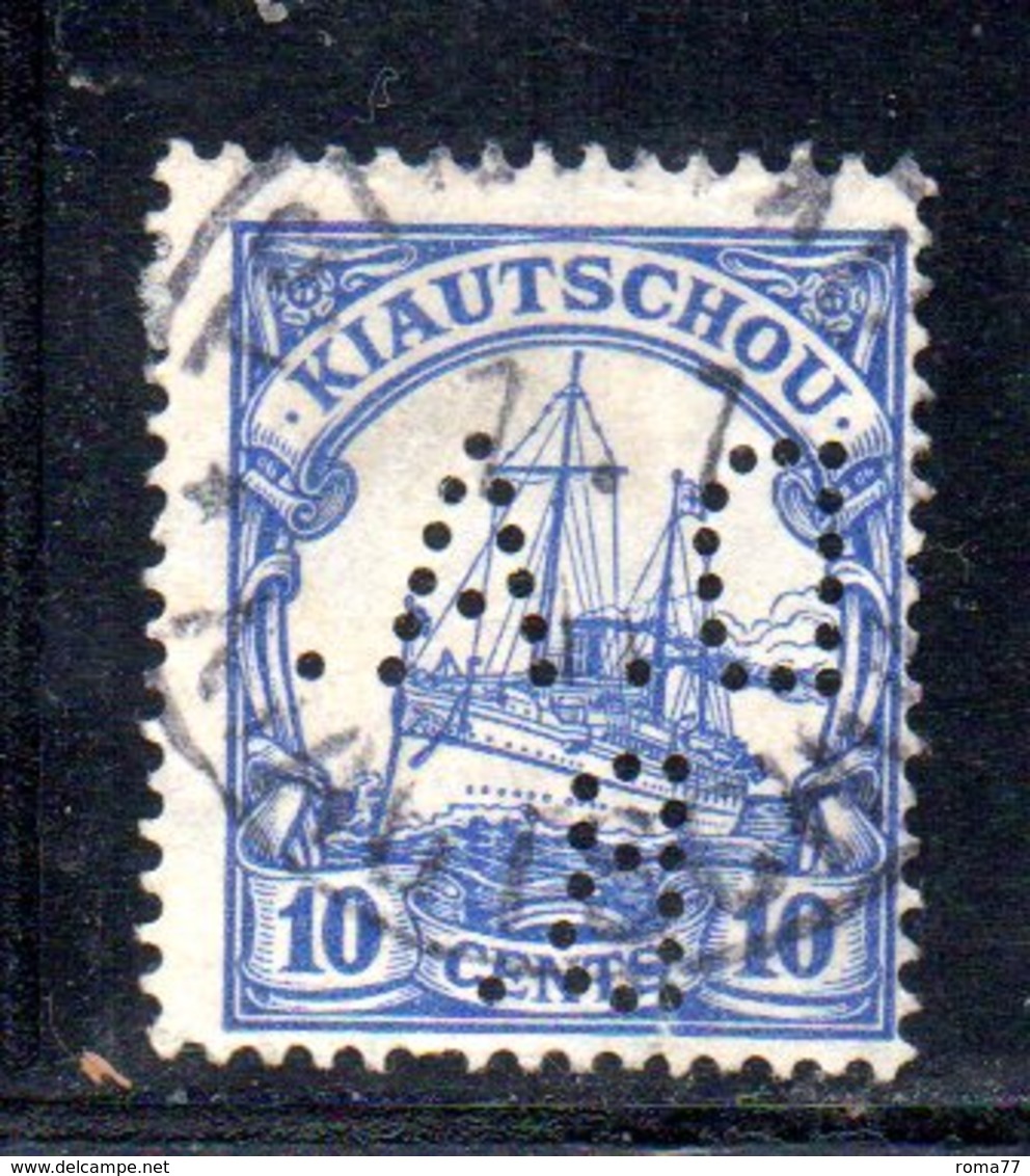 XP4388 - KIAO TCHEOU 1905, 10 Cents  Yvert N. 27 Usato  Losanghe . PERFIN (3/2380A) - Kiautchou