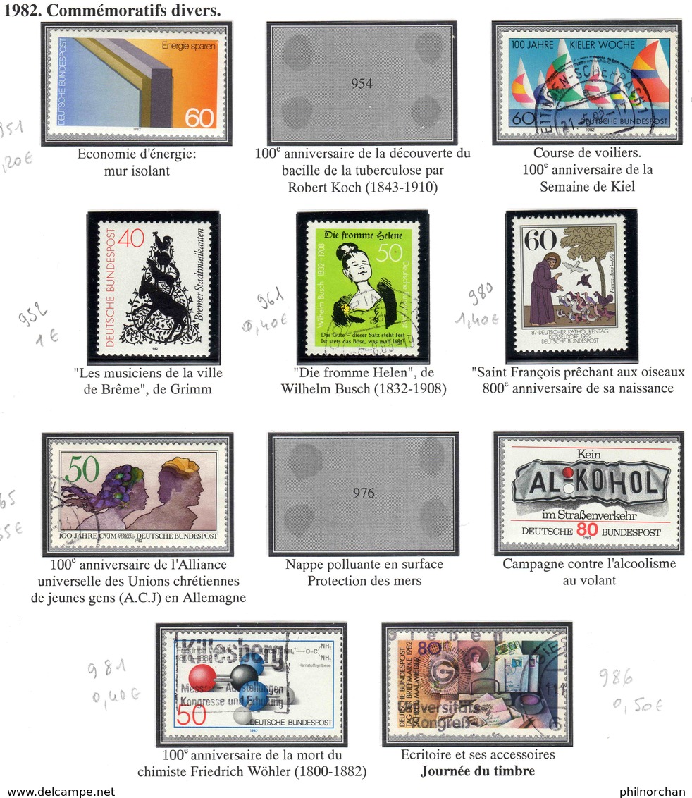 Allemagne 1982 Neufs** 19 Timbres, Oblitérés 17 Timbres, TB 8 € (cote 50,90 € 36 Valeurs) - Neufs