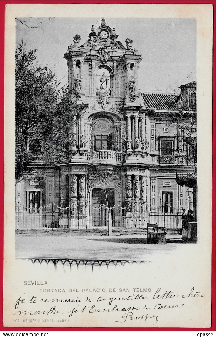 Sur CPA Sevilla Espana Cachet De Départ "CARTERIA VILLAMANRIQUE" Destination 60 Chantilly France - Variétés & Curiosités