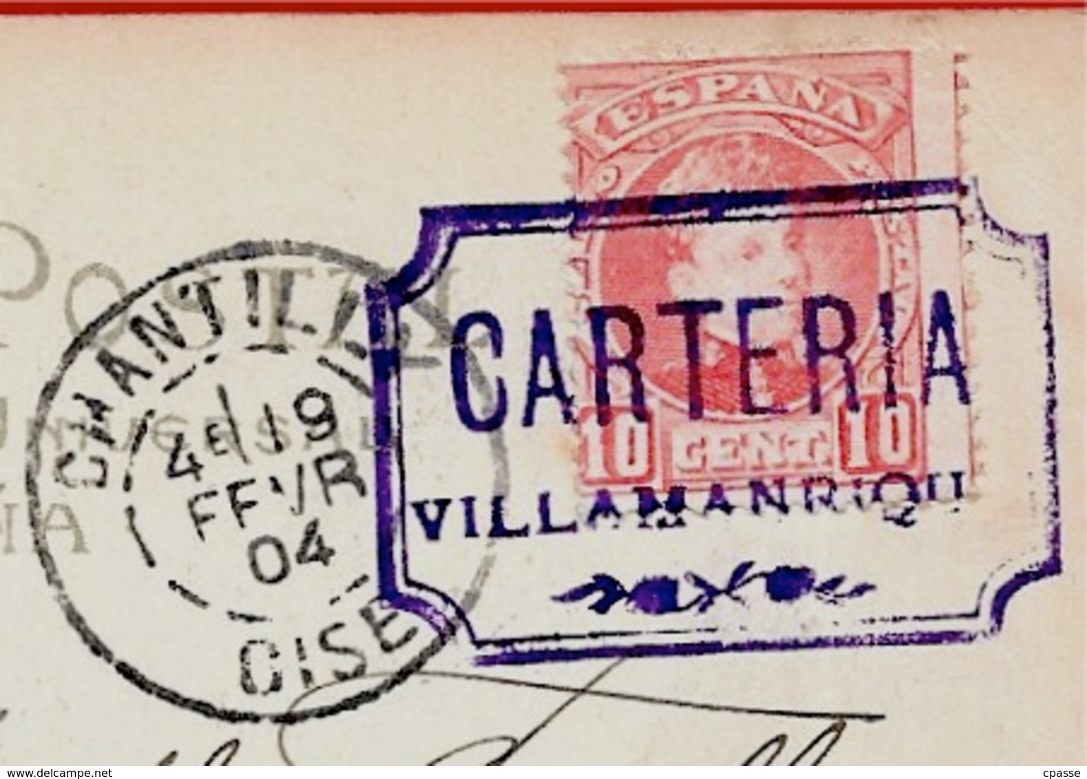 Sur CPA Sevilla Espana Cachet De Départ "CARTERIA VILLAMANRIQUE" Destination 60 Chantilly France - Variétés & Curiosités