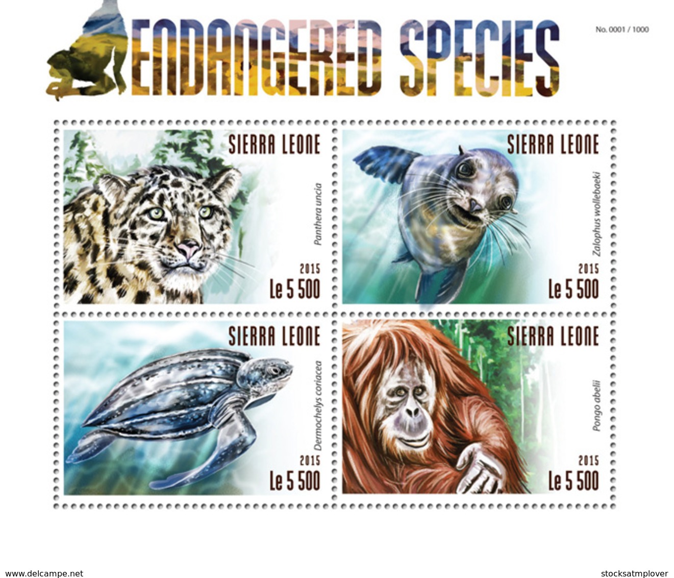 Sierra Leone 2015 Fauna  Endangered Species , Snow Leopard  ,turtle - Sierra Leone (1961-...)