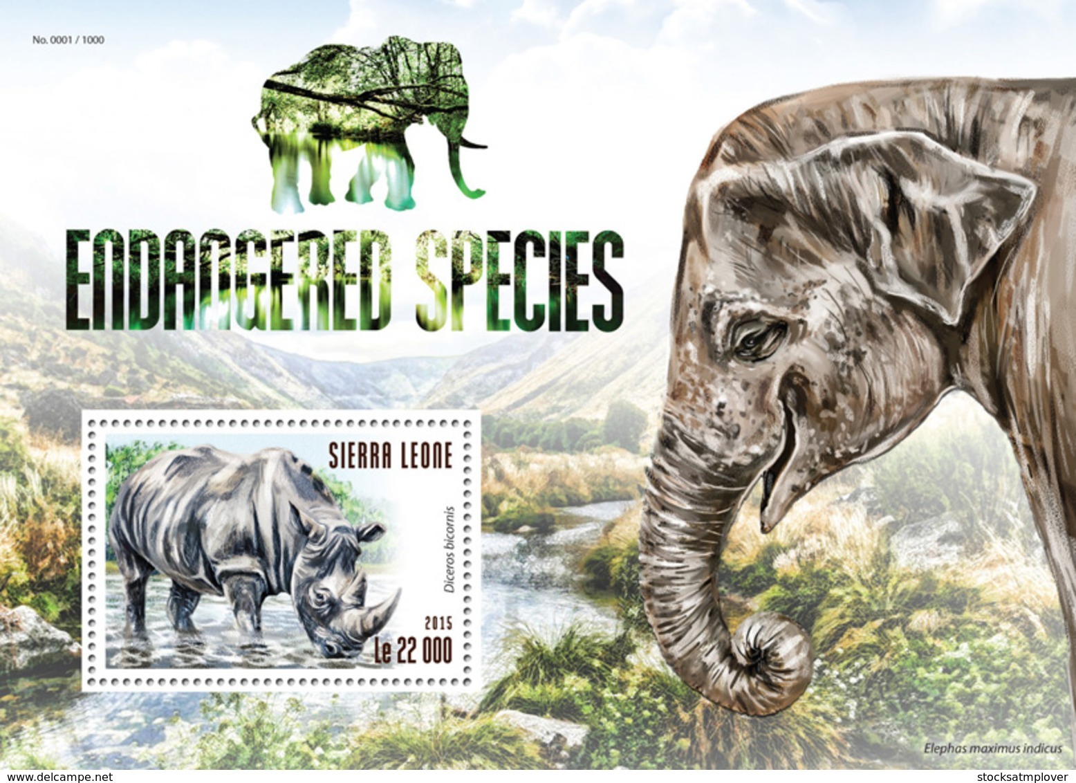 Sierra Leone 2015 Fauna  Endangered Species ,rhino ,elephant - Sierra Leone (1961-...)