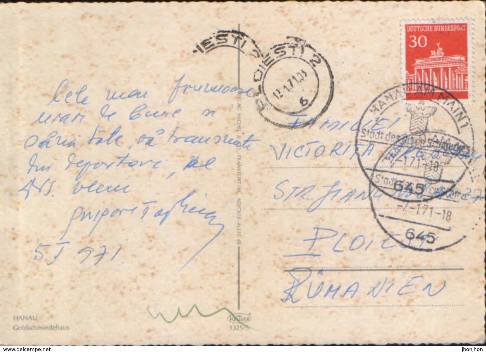 Germany  - Postcard Circulated  1971 - Hanau - Goldsmith House  - 2/scans - Hanau